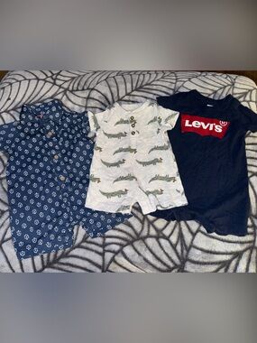 Baby Romper Bundle of 3 - Size 0-3 Months, Alligators + Levi’s